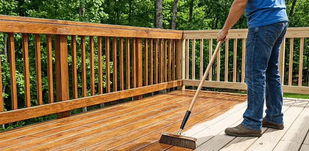 Deck staining and sealing application on a wood deck in Myrtle Beach, SC