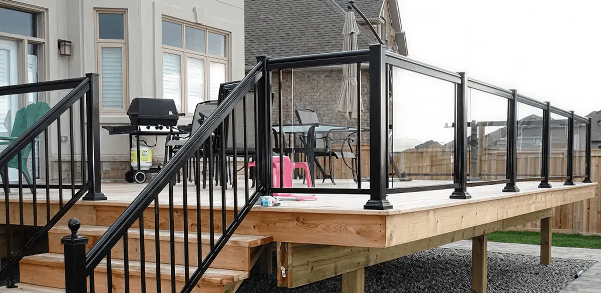 Handrail installation on a deck staircase for safety and code compliance in Myrtle Beach, SC