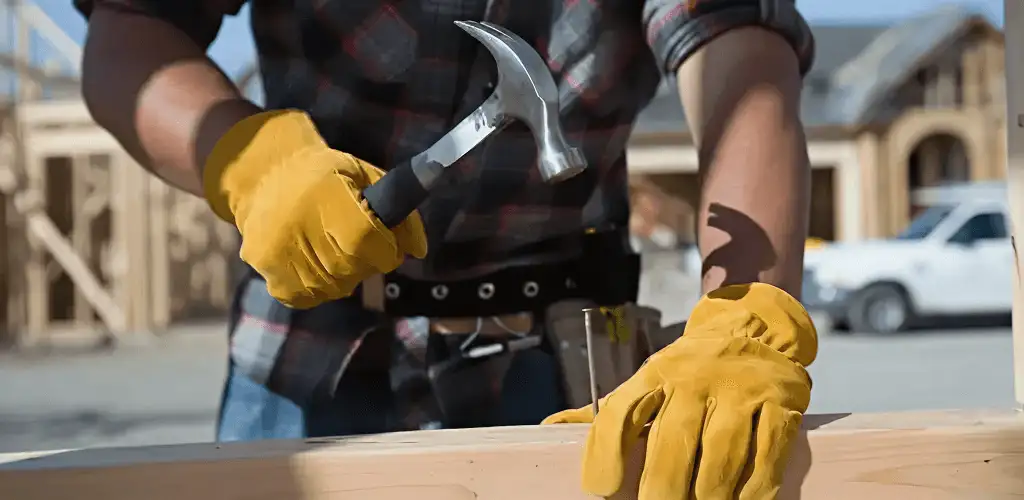 Handyman fixing wood trim with a hammer for home repairs in Myrtle Beach, SC