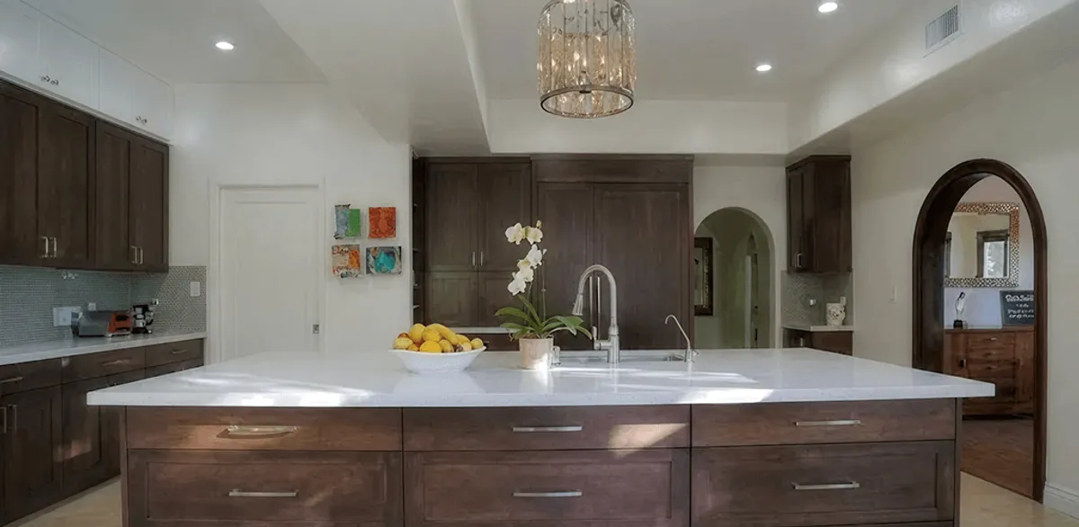 Cabinet refacing project with updated kitchen cabinets and island in Myrtle Beach, SC