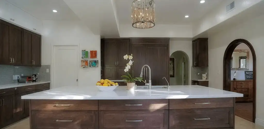 Cabinet refacing project with updated kitchen cabinets and island in Myrtle Beach, SC