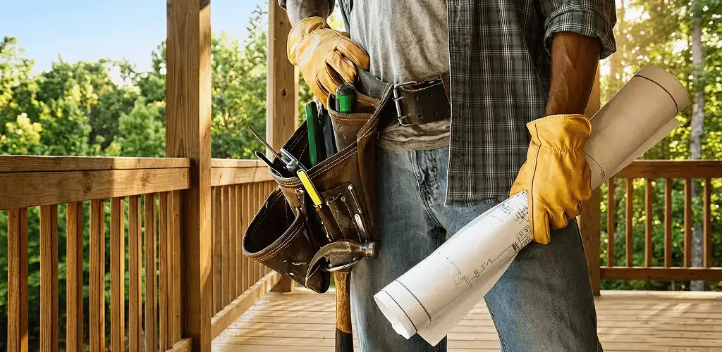 Professional handyman with tool belt ready for home repairs in Myrtle Beach, SC