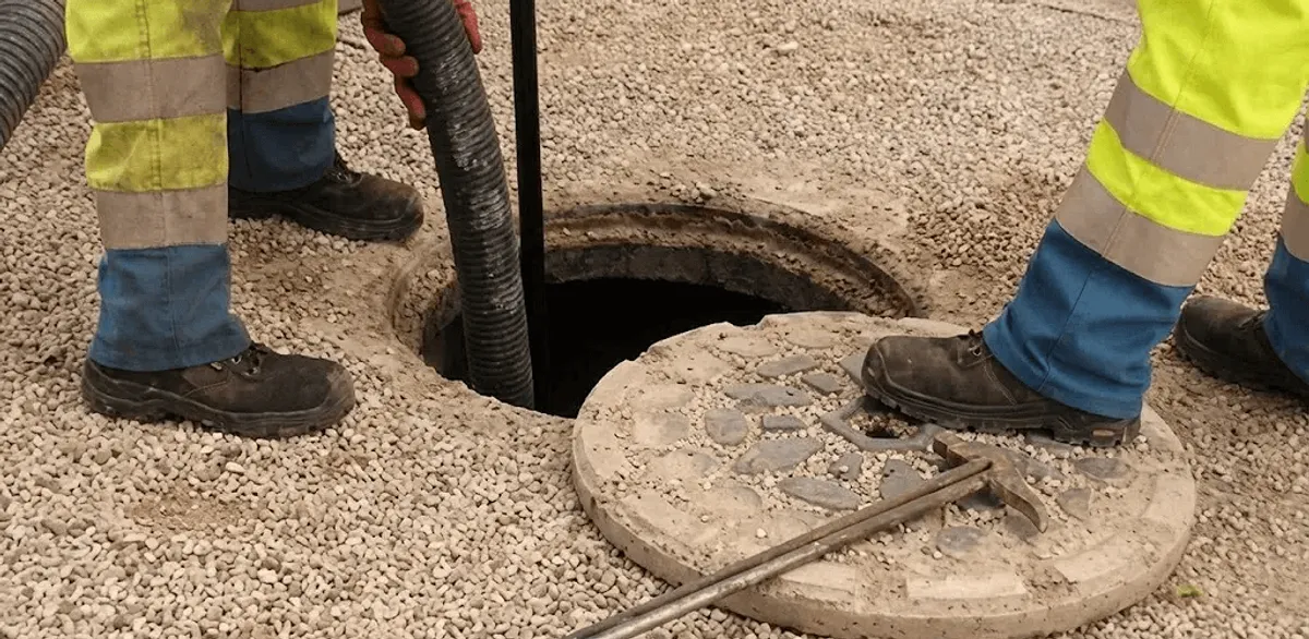 Drain cleaning crew clearing a sewer access point with professional equipment in Myrtle Beach, SC